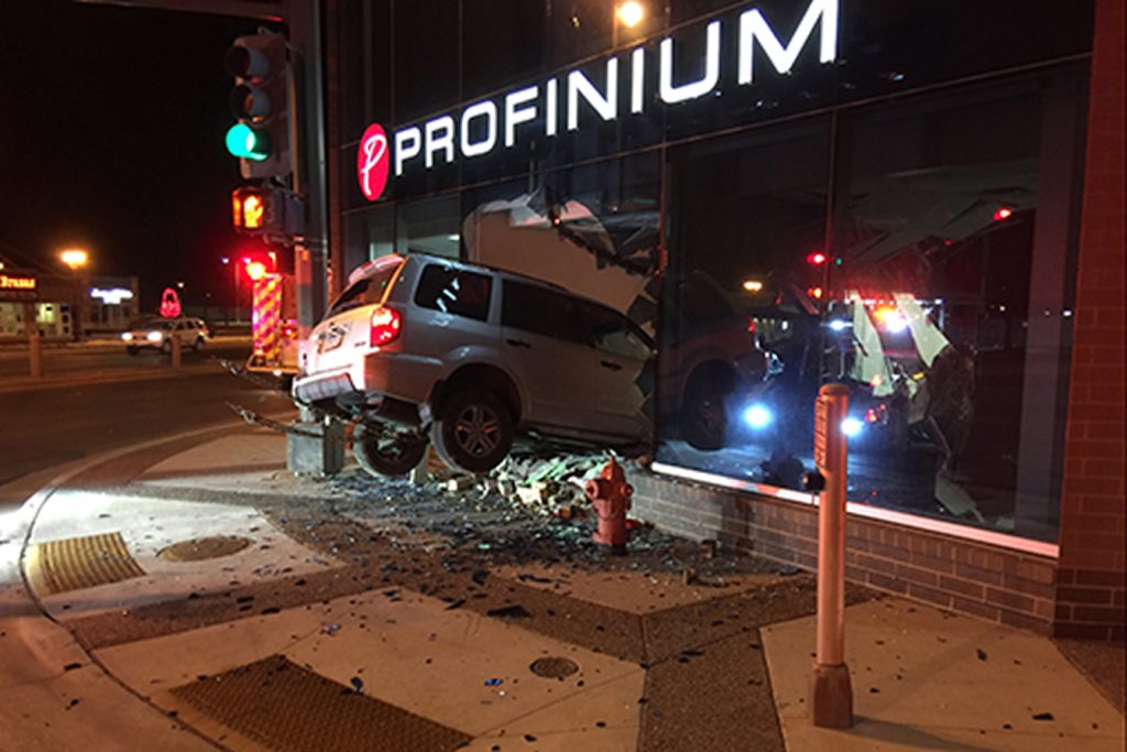 car crashed into the profinium building